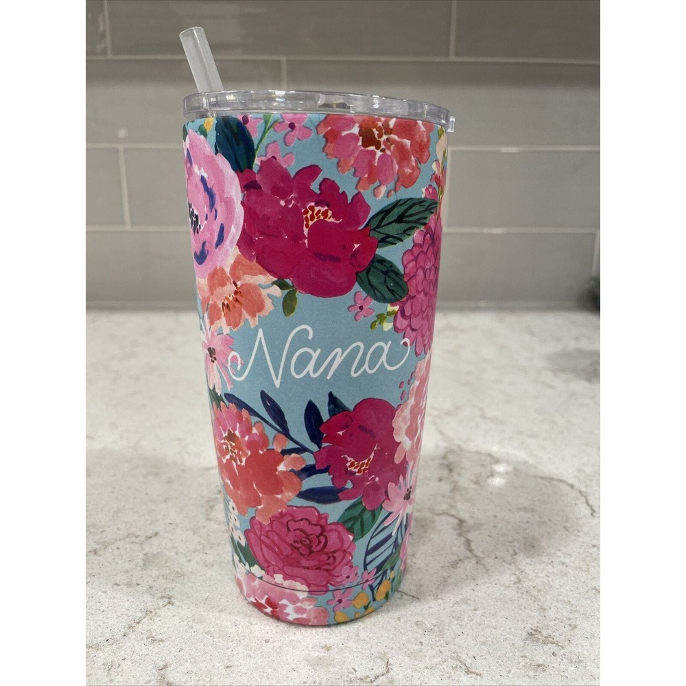 NANA Floral Clementine Thermal Steel Travel Tumbler 20oz Hot Cold Mug Lid Cup